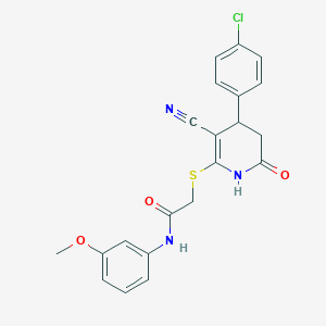 molecular formula C21H18ClN3O3S B296734 2-{[4-(4-chlorophenyl)-3-cyano-6-oxo-1,4,5,6-tetrahydro-2-pyridinyl]sulfanyl}-N-(3-methoxyphenyl)acetamide 