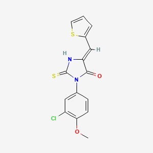 molecular formula C15H11ClN2O2S2 B2967346 3-(3-Chloro-4-methoxyphenyl)-2-sulfanylidene-5-(thiophen-2-ylmethylidene)imidazolidin-4-one CAS No. 568543-66-8