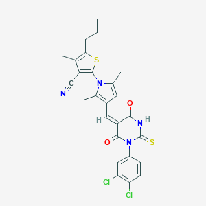 molecular formula C26H22Cl2N4O2S2 B296737 2-{3-[(1-(3,4-dichlorophenyl)-4,6-dioxo-2-thioxotetrahydro-5(2H)-pyrimidinylidene)methyl]-2,5-dimethyl-1H-pyrrol-1-yl}-4-methyl-5-propyl-3-thiophenecarbonitrile 