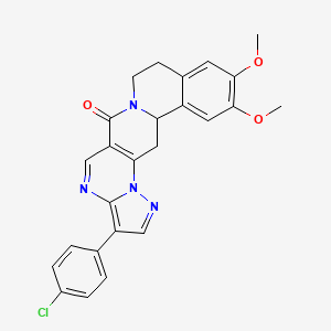 molecular formula C25H21ClN4O3 B2967379 3-(4-chlorophenyl)-11,12-dimethoxy-8,9,13b,14-tetrahydro-6H-pyrazolo[5'',1'':2',3']pyrimido[4',5':4,5]pyrido[2,1-a]isoquinolin-6-one CAS No. 685107-16-8