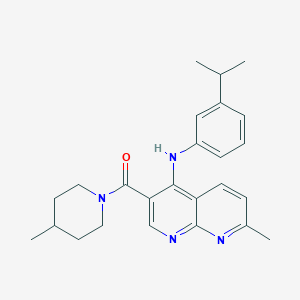 molecular formula C25H30N4O B2967407 (4-((3-Isopropylphenyl)amino)-7-methyl-1,8-naphthyridin-3-yl)(4-methylpiperidin-1-yl)methanone CAS No. 1251571-58-0