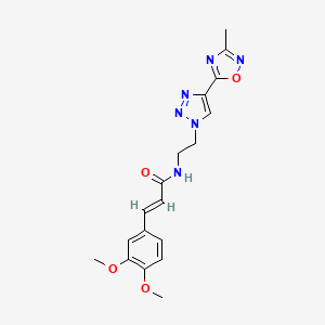 molecular formula C18H20N6O4 B2967413 (E)-3-(3,4-dimethoxyphenyl)-N-(2-(4-(3-methyl-1,2,4-oxadiazol-5-yl)-1H-1,2,3-triazol-1-yl)ethyl)acrylamide CAS No. 2035000-53-2