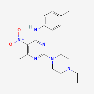 molecular formula C18H24N6O2 B2967423 2-(4-乙基哌嗪-1-基)-6-甲基-5-硝基-N-(对甲苯基)嘧啶-4-胺 CAS No. 1251685-11-6