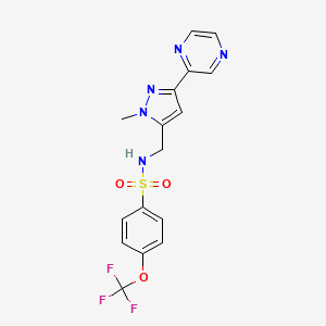 molecular formula C16H14F3N5O3S B2967428 N-((1-methyl-3-(pyrazin-2-yl)-1H-pyrazol-5-yl)methyl)-4-(trifluoromethoxy)benzenesulfonamide CAS No. 2034289-12-6