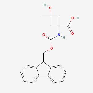 molecular formula C21H21NO5 B2967448 1-(9H-Fluoren-9-ylmethoxycarbonylamino)-3-hydroxy-3-methylcyclobutane-1-carboxylic acid CAS No. 2137136-44-6