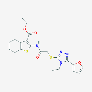molecular formula C21H24N4O4S2 B296745 ethyl 2-[({[4-ethyl-5-(2-furyl)-4H-1,2,4-triazol-3-yl]sulfanyl}acetyl)amino]-4,5,6,7-tetrahydro-1-benzothiophene-3-carboxylate 