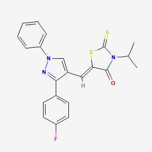 molecular formula C22H18FN3OS2 B2967458 5-[[3-(4-Fluorophenyl)-1-phenyl-1H-pyrazol-4-yl]methylene]-3-(1-methylethyl)-2-thioxo-4-thiazolidinone CAS No. 313362-28-6