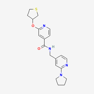 molecular formula C20H24N4O2S B2967462 N-((2-(吡咯烷-1-基)吡啶-4-基)甲基)-2-((四氢噻吩-3-基)氧基)异烟酰胺 CAS No. 2034389-90-5