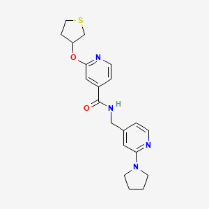 molecular formula C20H24N4O2S B2967462 N-((2-(pyrrolidin-1-yl)pyridin-4-yl)methyl)-2-((tetrahydrothiophen-3-yl)oxy)isonicotinamide CAS No. 2034389-90-5