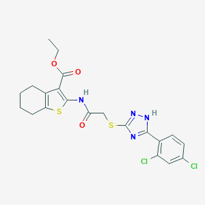 molecular formula C21H20Cl2N4O3S2 B296747 ethyl 2-[({[5-(2,4-dichlorophenyl)-4H-1,2,4-triazol-3-yl]sulfanyl}acetyl)amino]-4,5,6,7-tetrahydro-1-benzothiophene-3-carboxylate 