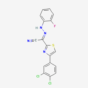 molecular formula C17H9Cl2FN4S B2967471 (2E)-4-(3,4-dichlorophenyl)-N-(2-fluoroanilino)-1,3-thiazole-2-carboximidoyl cyanide CAS No. 477190-61-7