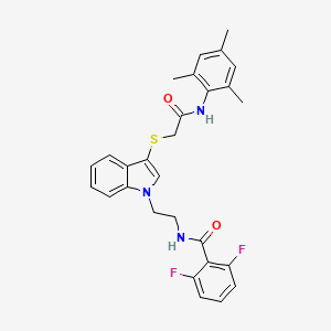 molecular formula C28H27F2N3O2S B2967522 2,6-二氟-N-(2-(3-((2-(间苯二甲胺)-2-氧代乙基)硫代)-1H-吲哚-1-基)乙基)苯甲酰胺 CAS No. 851714-60-8