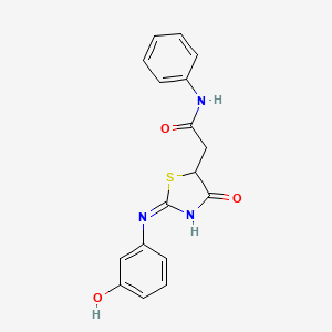 molecular formula C17H15N3O3S B2967537 (E)-2-(2-((3-hydroxyphenyl)imino)-4-oxothiazolidin-5-yl)-N-phenylacetamide CAS No. 501107-90-0