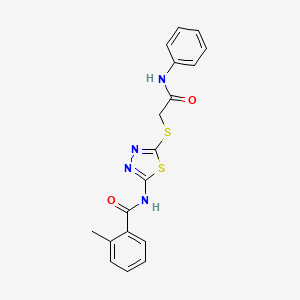molecular formula C18H16N4O2S2 B2967538 N-[5-(2-anilino-2-oxoethyl)sulfanyl-1,3,4-thiadiazol-2-yl]-2-methylbenzamide CAS No. 392290-79-8