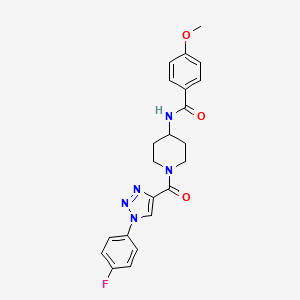 molecular formula C22H22FN5O3 B2967539 N-(1-(1-(4-fluorophenyl)-1H-1,2,3-triazole-4-carbonyl)piperidin-4-yl)-4-methoxybenzamide CAS No. 1251607-94-9
