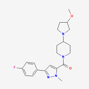 molecular formula C21H27FN4O2 B2967550 (3-(4-fluorophenyl)-1-methyl-1H-pyrazol-5-yl)(4-(3-methoxypyrrolidin-1-yl)piperidin-1-yl)methanone CAS No. 2319808-98-3