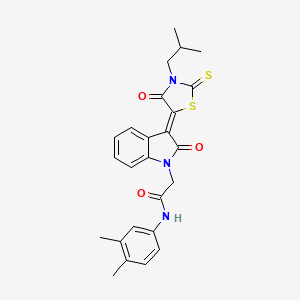 molecular formula C25H25N3O3S2 B2967555 N-(3,4-dimethylphenyl)-2-[(3Z)-3-(3-isobutyl-4-oxo-2-thioxo-1,3-thiazolidin-5-ylidene)-2-oxo-2,3-dihydro-1H-indol-1-yl]acetamide CAS No. 618076-06-5