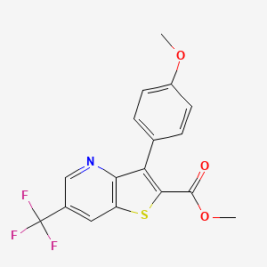 molecular formula C17H12F3NO3S B2967584 Methyl 3-(4-methoxyphenyl)-6-(trifluoromethyl)thieno[3,2-b]pyridine-2-carboxylate CAS No. 400085-35-0
