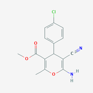 molecular formula C15H13ClN2O3 B2967590 Methyl 6-amino-4-(4-chlorophenyl)-5-cyano-2-methyl-4H-pyran-3-carboxylate CAS No. 176106-10-8