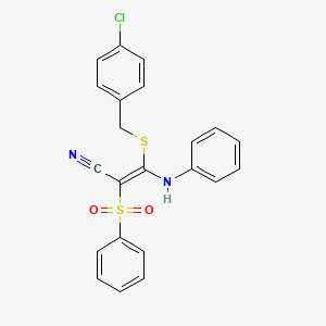 molecular formula C22H17ClN2O2S2 B2967595 (2E)-3-anilino-3-[(4-chlorobenzyl)thio]-2-(phenylsulfonyl)acrylonitrile CAS No. 866347-07-1
