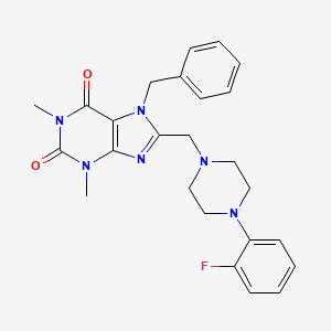 molecular formula C25H27FN6O2 B2967598 7-benzyl-8-{[4-(2-fluorophenyl)piperazin-1-yl]methyl}-1,3-dimethyl-3,7-dihydro-1H-purine-2,6-dione CAS No. 851937-81-0