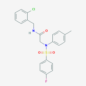molecular formula C22H20ClFN2O3S B296760 N-(2-chlorobenzyl)-2-{[(4-fluorophenyl)sulfonyl]-4-methylanilino}acetamide 