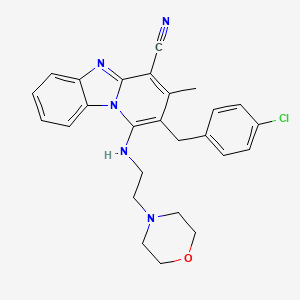 molecular formula C26H26ClN5O B2967603 2-[(4-Chlorophenyl)methyl]-3-methyl-1-(2-morpholin-4-ylethylamino)pyrido[1,2-a]benzimidazole-4-carbonitrile CAS No. 442567-50-2