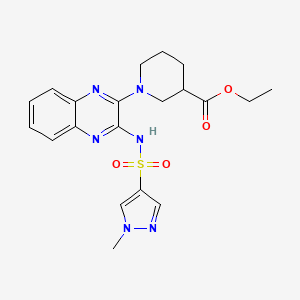 molecular formula C20H24N6O4S B2967619 ethyl 1-(3-(1-methyl-1H-pyrazole-4-sulfonamido)quinoxalin-2-yl)piperidine-3-carboxylate CAS No. 2034452-45-2