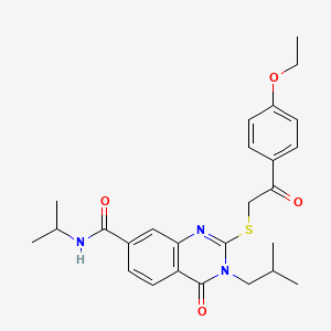 molecular formula C26H31N3O4S B2967622 2-((2-(4-乙氧苯基)-2-氧代乙基)硫代)-3-异丁基-N-异丙基-4-氧代-3,4-二氢喹唑啉-7-甲酰胺 CAS No. 946270-27-5