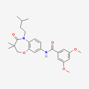 molecular formula C25H32N2O5 B2967625 N-(5-isopentyl-3,3-dimethyl-4-oxo-2,3,4,5-tetrahydrobenzo[b][1,4]oxazepin-8-yl)-3,5-dimethoxybenzamide CAS No. 921540-54-7