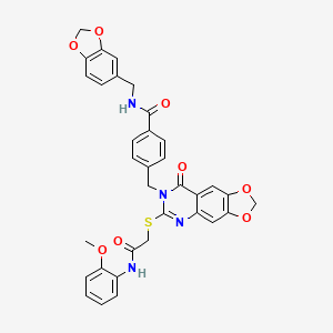 N-[(2H-1,3-benzodioxol-5-yl)methyl]-4-{[6-({[(2-methoxyphenyl)carbamoyl]methyl}sulfanyl)-8-oxo-2H,7H,8H-[1,3]dioxolo[4,5-g]quinazolin-7-yl]methyl}benzamide