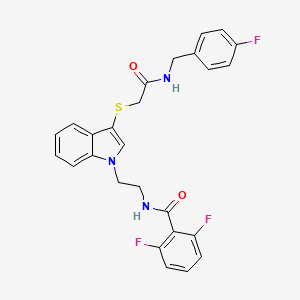 molecular formula C26H22F3N3O2S B2967647 2,6-difluoro-N-[2-[3-[2-[(4-fluorophenyl)methylamino]-2-oxoethyl]sulfanylindol-1-yl]ethyl]benzamide CAS No. 851714-56-2