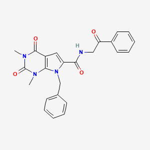 molecular formula C24H22N4O4 B2967661 7-benzyl-1,3-dimethyl-2,4-dioxo-N-(2-oxo-2-phenylethyl)-2,3,4,7-tetrahydro-1H-pyrrolo[2,3-d]pyrimidine-6-carboxamide CAS No. 1021216-85-2