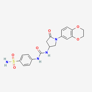 molecular formula C19H20N4O6S B2967670 4-(3-(1-(2,3-Dihydrobenzo[b][1,4]dioxin-6-yl)-5-oxopyrrolidin-3-yl)ureido)benzenesulfonamide CAS No. 877641-03-7
