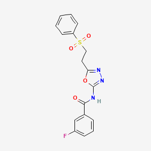 molecular formula C17H14FN3O4S B2967685 3-fluoro-N-(5-(2-(phenylsulfonyl)ethyl)-1,3,4-oxadiazol-2-yl)benzamide CAS No. 923370-86-9