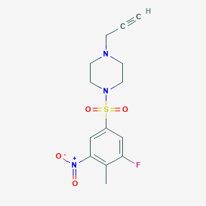 molecular formula C14H16FN3O4S B2967694 1-(3-Fluoro-4-methyl-5-nitrobenzenesulfonyl)-4-(prop-2-yn-1-yl)piperazine CAS No. 1797923-21-7