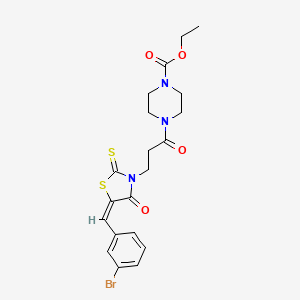 molecular formula C20H22BrN3O4S2 B2967702 (E)-ethyl 4-(3-(5-(3-bromobenzylidene)-4-oxo-2-thioxothiazolidin-3-yl)propanoyl)piperazine-1-carboxylate CAS No. 466677-50-9