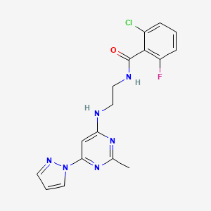 2-chloro-6-fluoro-N-(2-((2-methyl-6-(1H-pyrazol-1-yl)pyrimidin-4-yl)amino)ethyl)benzamide