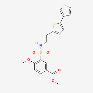 molecular formula C19H19NO5S3 B2967714 3-(N-(2-([2,3'-联噻吩]-5-基)乙基)磺酰基)-4-甲氧基苯甲酸甲酯 CAS No. 2034594-32-4