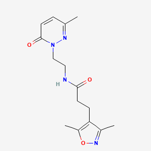 molecular formula C15H20N4O3 B2967722 3-(3,5-dimethylisoxazol-4-yl)-N-(2-(3-methyl-6-oxopyridazin-1(6H)-yl)ethyl)propanamide CAS No. 1286721-76-3