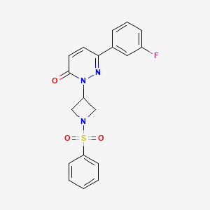 molecular formula C19H16FN3O3S B2967733 2-[1-(Benzenesulfonyl)azetidin-3-yl]-6-(3-fluorophenyl)pyridazin-3-one CAS No. 2380182-54-5