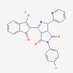 molecular formula C26H16ClN3O4 B2967763 2-(4-chlorophenyl)-4-(1,3-dioxo-1,3-dihydro-2H-inden-2-yliden)-6-(2-pyridinyl)tetrahydropyrrolo[3,4-c]pyrrole-1,3(2H,3aH)-dione CAS No. 321392-13-6