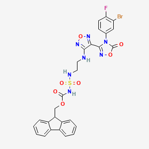 molecular formula C27H21BrFN7O7S B2967774 氨基甲酸，N-[[[2-[[4-[4-(3-溴-4-氟苯基)-4,5-二氢-5-氧代-1,2,4-恶二唑-3-基]-1,2,5-恶二唑-3-基]氨基]乙基]氨基]磺酰基]-, 9H-芴-9-基甲酯 CAS No. 1771804-78-4