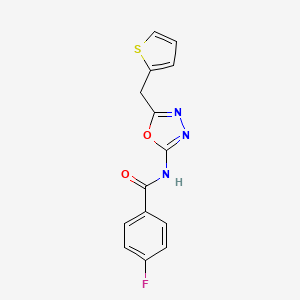 molecular formula C14H10FN3O2S B2967776 4-氟-N-(5-(噻吩-2-基甲基)-1,3,4-恶二唑-2-基)苯甲酰胺 CAS No. 1021051-81-9