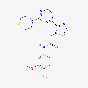 molecular formula C22H25N5O3S B2967786 N-(3,4-dimethoxyphenyl)-2-[2-(2-thiomorpholin-4-ylpyridin-4-yl)-1H-imidazol-1-yl]acetamide CAS No. 1251688-63-7
