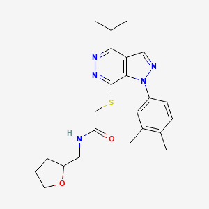 molecular formula C23H29N5O2S B2967789 2-((1-(3,4-dimethylphenyl)-4-isopropyl-1H-pyrazolo[3,4-d]pyridazin-7-yl)thio)-N-((tetrahydrofuran-2-yl)methyl)acetamide CAS No. 1105204-08-7