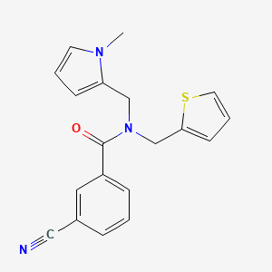 3-cyano-N-((1-methyl-1H-pyrrol-2-yl)methyl)-N-(thiophen-2-ylmethyl)benzamide
