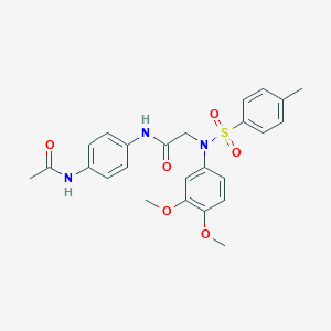 molecular formula C25H27N3O6S B296780 N-[4-(acetylamino)phenyl]-2-{3,4-dimethoxy[(4-methylphenyl)sulfonyl]anilino}acetamide 