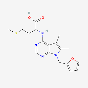 molecular formula C18H22N4O3S B2967800 2-((7-(furan-2-ylmethyl)-5,6-dimethyl-7H-pyrrolo[2,3-d]pyrimidin-4-yl)amino)-4-(methylthio)butanoic acid CAS No. 1101786-09-7