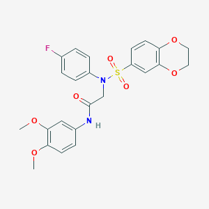 molecular formula C24H23FN2O7S B296781 2-[(2,3-dihydro-1,4-benzodioxin-6-ylsulfonyl)-4-fluoroanilino]-N-(3,4-dimethoxyphenyl)acetamide 